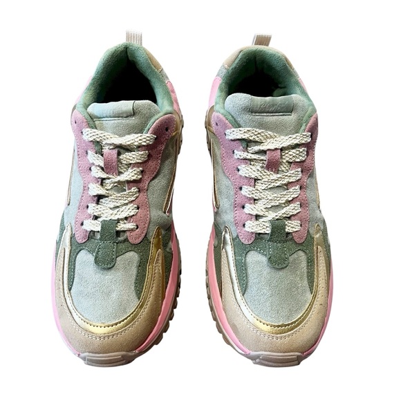 Blowfish Suede Sneakers Women’s 10 Chunky Pink Green Retro Metallic Platform - Picture 5 of 13